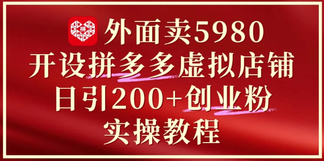 外面卖5980开设拼多多虚拟店铺：单日引流200+创业付费粉实战教程-蓝色空间-资源