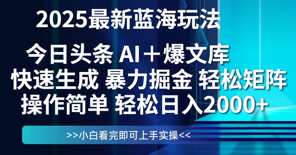 今日头条2025最新蓝海玩法,思路简单,复制粘贴,轻松实现矩阵日入2000+-蓝色空间-资源