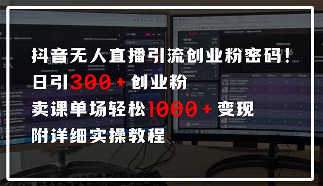 抖音无人直播引流密码！日引300+创业粉 单场轻松1000+变现 附详细实操教程-蓝色空间-资源
