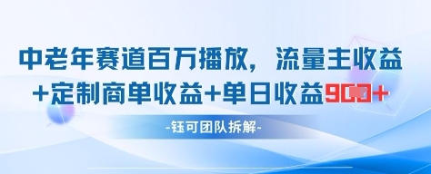 中老年赛道百万播放+流量主收益+定制收益，单日收益9张-蓝色空间-资源