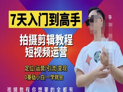 7天入门到高手，短视频剪辑运营高手课，定位 运营 引|流 变现，0基础小白一学就会-蓝色空间-资源