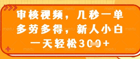 视频审核员，几秒一单，不限时间，不限地点，多做多得，新人小白一天轻松几张+【揭秘】-蓝色空间-资源