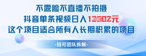 不露脸不直播不拍摄抖音单条视频日入1k+这个项目适合所有人长期积累的项目-蓝色空间-资源