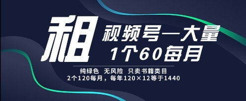 租视频号，一个60每月，2个120.纯绿色、无风险，常年租【揭秘】-蓝色空间-资源